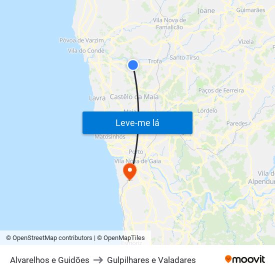 Alvarelhos e Guidões to Gulpilhares e Valadares map