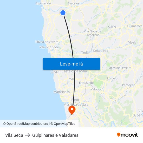 Vila Seca to Gulpilhares e Valadares map