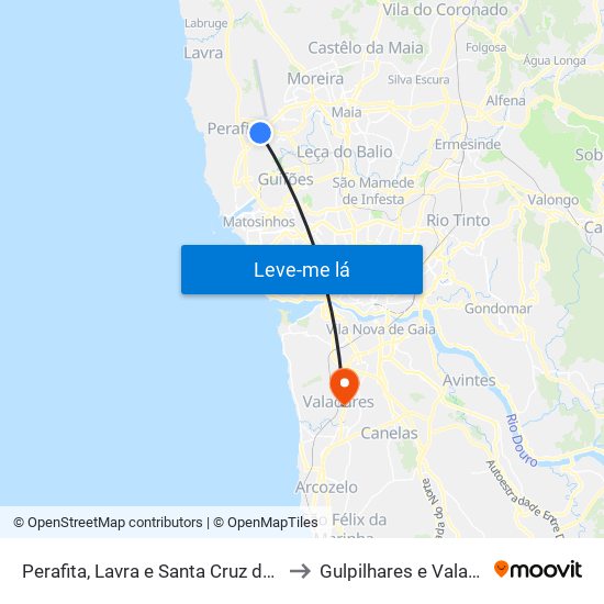 Perafita, Lavra e Santa Cruz do Bispo to Gulpilhares e Valadares map