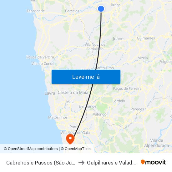Cabreiros e Passos (São Julião) to Gulpilhares e Valadares map