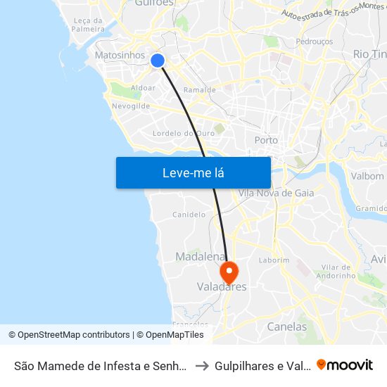 São Mamede de Infesta e Senhora da Hora to Gulpilhares e Valadares map