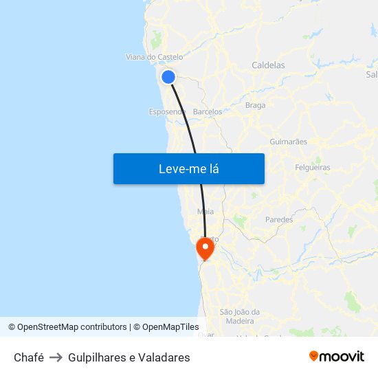 Chafé to Gulpilhares e Valadares map