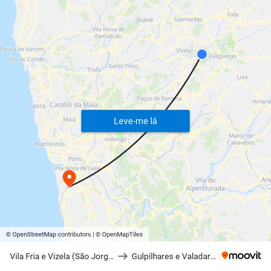 Vila Fria e Vizela (São Jorge) to Gulpilhares e Valadares map