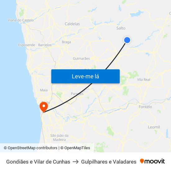 Gondiães e Vilar de Cunhas to Gulpilhares e Valadares map