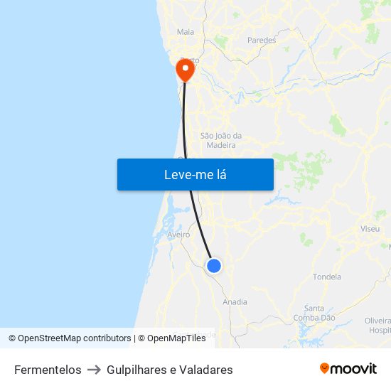 Fermentelos to Gulpilhares e Valadares map