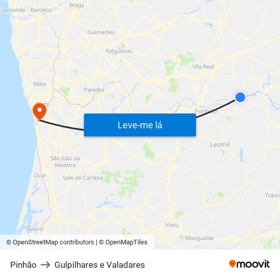 Pinhão to Gulpilhares e Valadares map