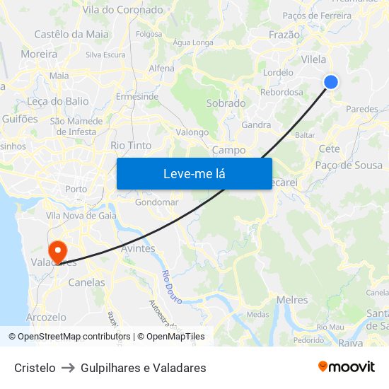 Cristelo to Gulpilhares e Valadares map