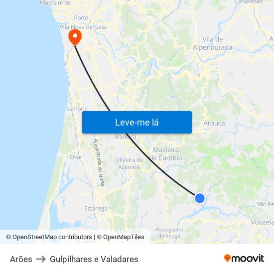 Arões to Gulpilhares e Valadares map