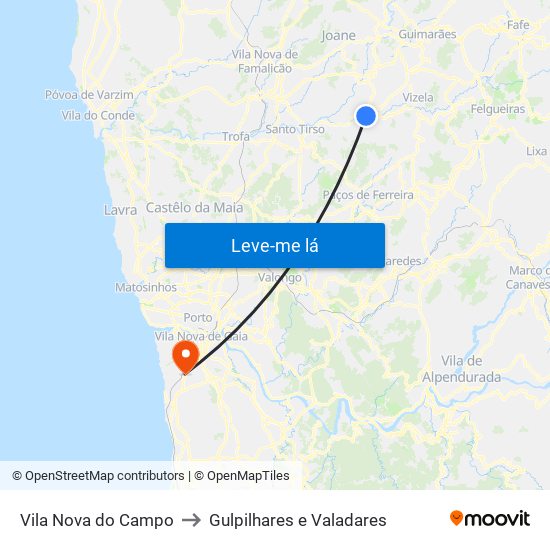 Vila Nova do Campo to Gulpilhares e Valadares map