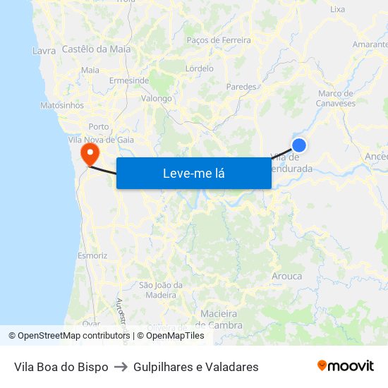 Vila Boa do Bispo to Gulpilhares e Valadares map