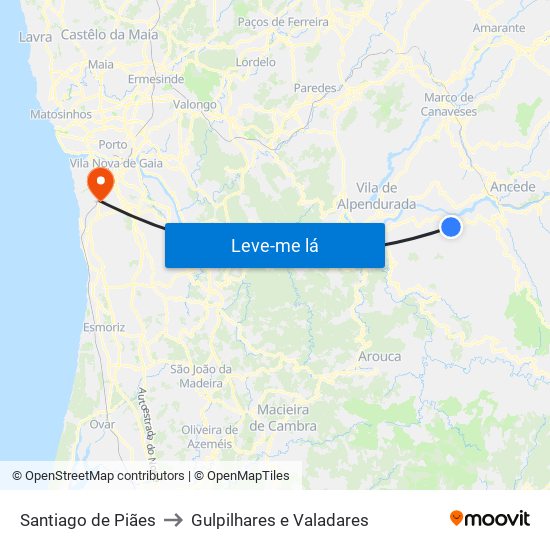 Santiago de Piães to Gulpilhares e Valadares map