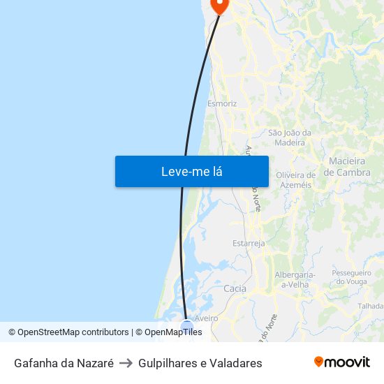 Gafanha da Nazaré to Gulpilhares e Valadares map