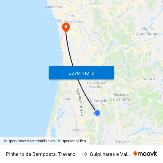 Pinheiro da Bemposta, Travanca e Palmaz to Gulpilhares e Valadares map