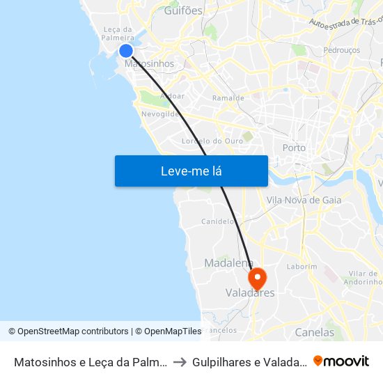 Matosinhos e Leça da Palmeira to Gulpilhares e Valadares map