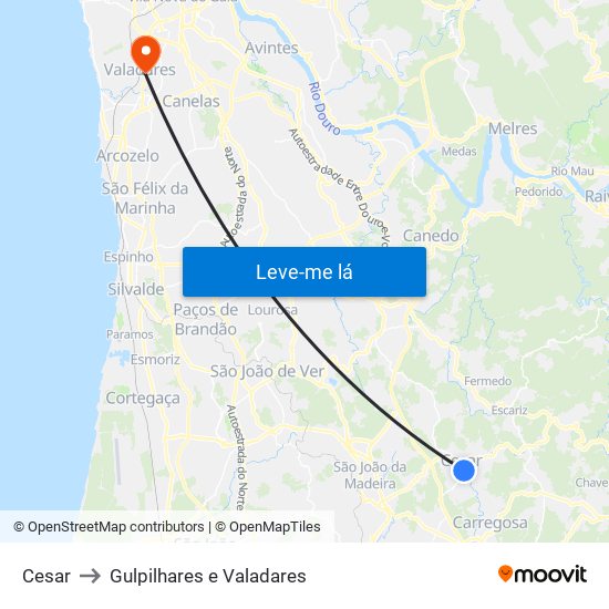 Cesar to Gulpilhares e Valadares map