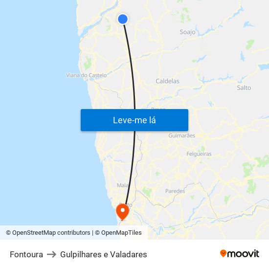 Fontoura to Gulpilhares e Valadares map