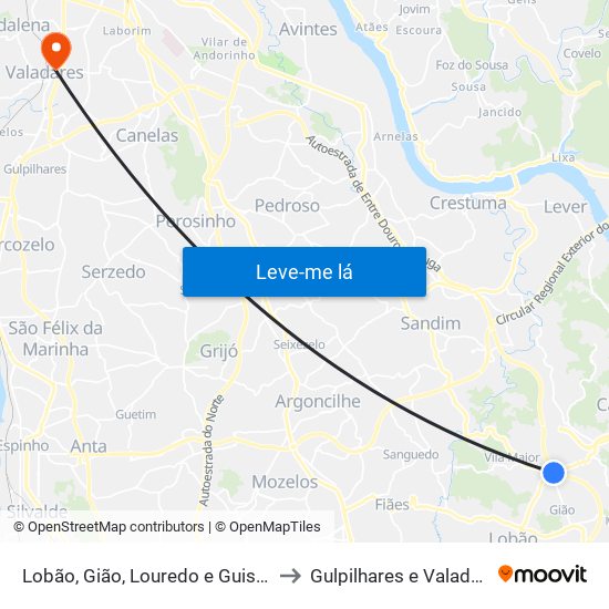 Lobão, Gião, Louredo e Guisande to Gulpilhares e Valadares map