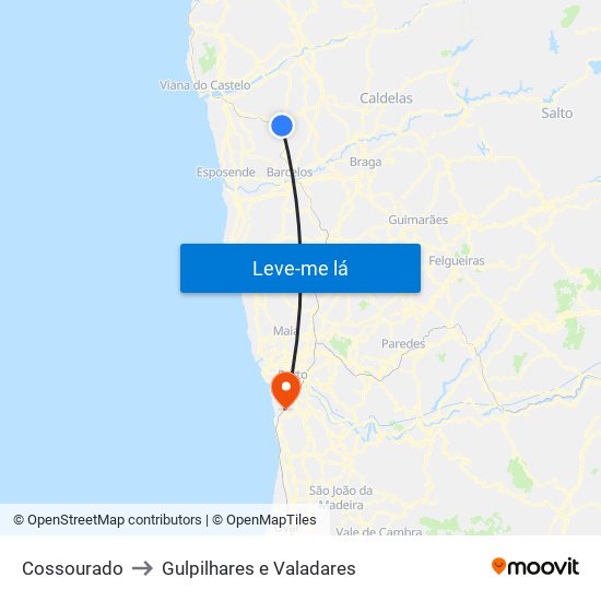 Cossourado to Gulpilhares e Valadares map