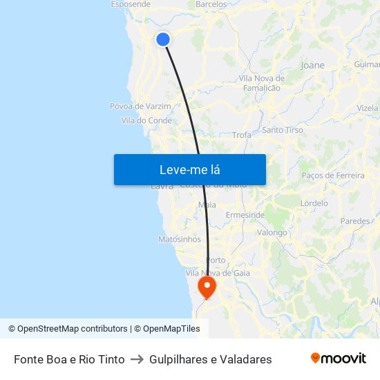 Fonte Boa e Rio Tinto to Gulpilhares e Valadares map