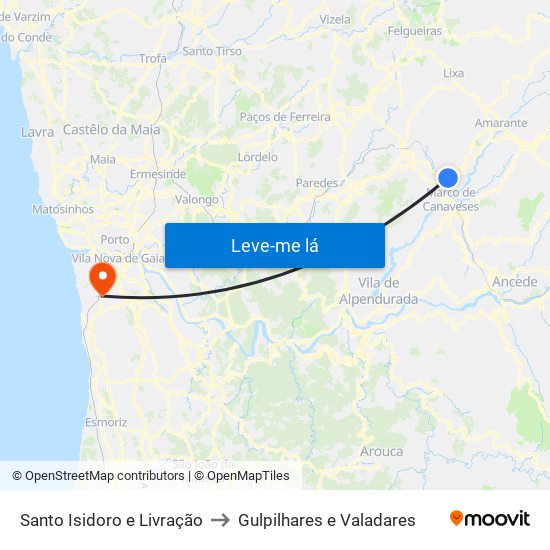 Santo Isidoro e Livração to Gulpilhares e Valadares map