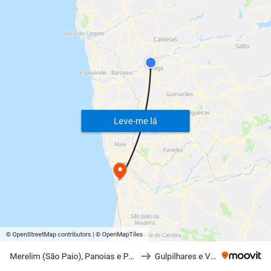 Merelim (São Paio), Panoias e Parada de Tibães to Gulpilhares e Valadares map