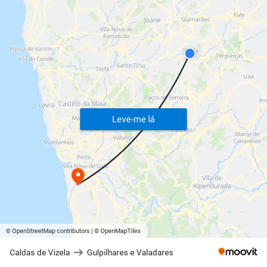 Caldas de Vizela to Gulpilhares e Valadares map