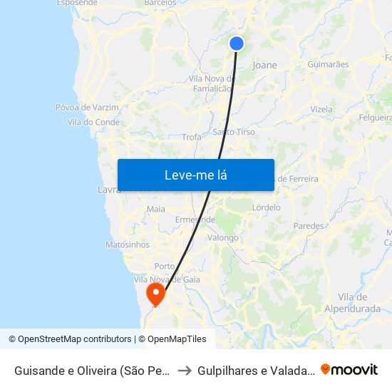 Guisande e Oliveira (São Pedro) to Gulpilhares e Valadares map