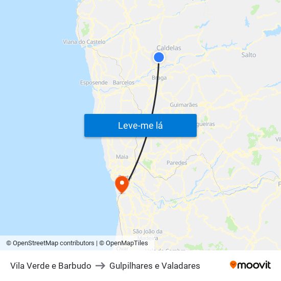 Vila Verde e Barbudo to Gulpilhares e Valadares map
