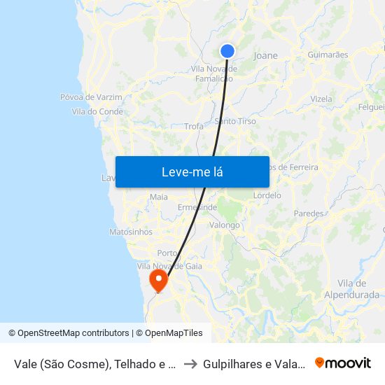Vale (São Cosme), Telhado e Portela to Gulpilhares e Valadares map