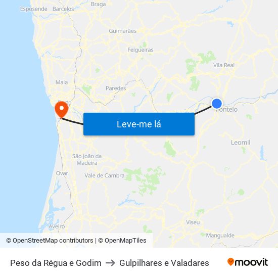 Peso da Régua e Godim to Gulpilhares e Valadares map