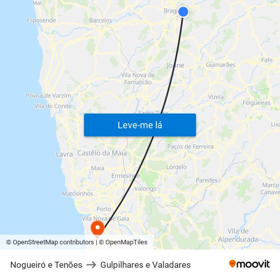 Nogueiró e Tenões to Gulpilhares e Valadares map