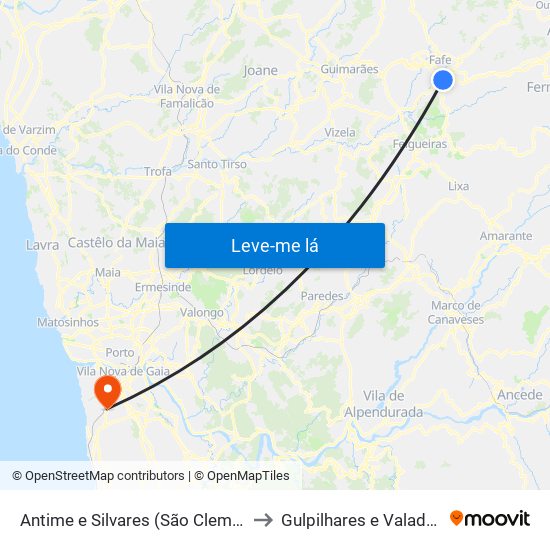 Antime e Silvares (São Clemente) to Gulpilhares e Valadares map