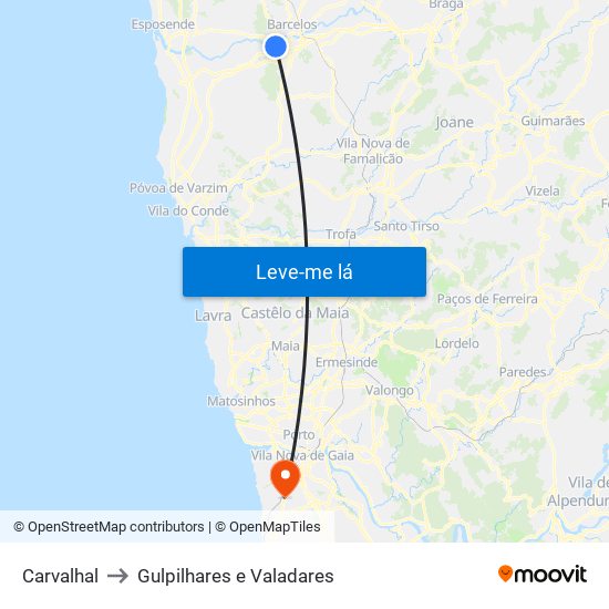 Carvalhal to Gulpilhares e Valadares map