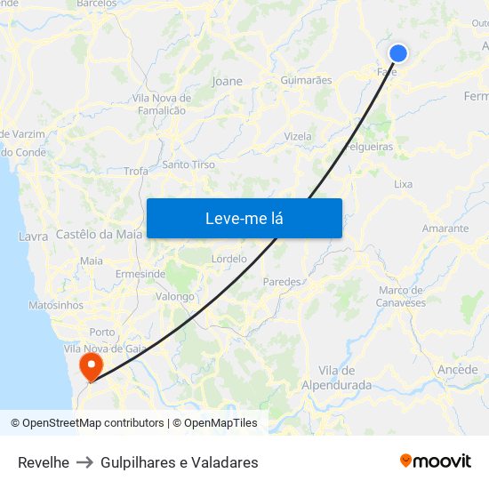 Revelhe to Gulpilhares e Valadares map