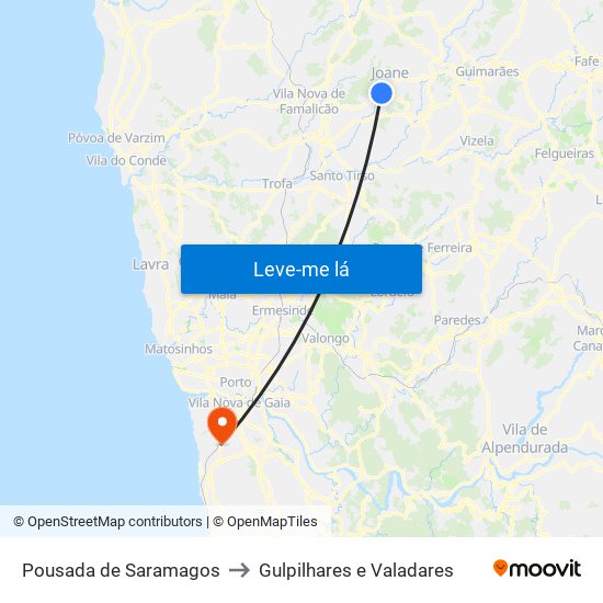 Pousada de Saramagos to Gulpilhares e Valadares map