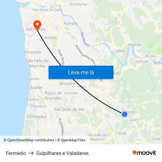 Fermedo to Gulpilhares e Valadares map