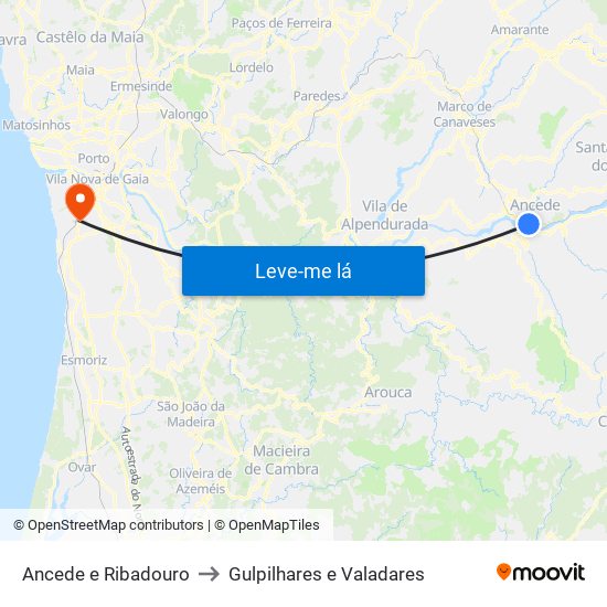 Ancede e Ribadouro to Gulpilhares e Valadares map