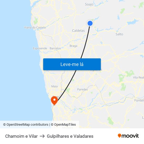 Chamoim e Vilar to Gulpilhares e Valadares map