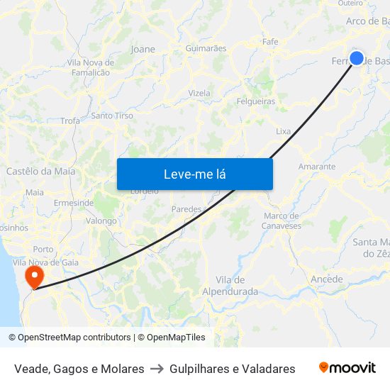 Veade, Gagos e Molares to Gulpilhares e Valadares map