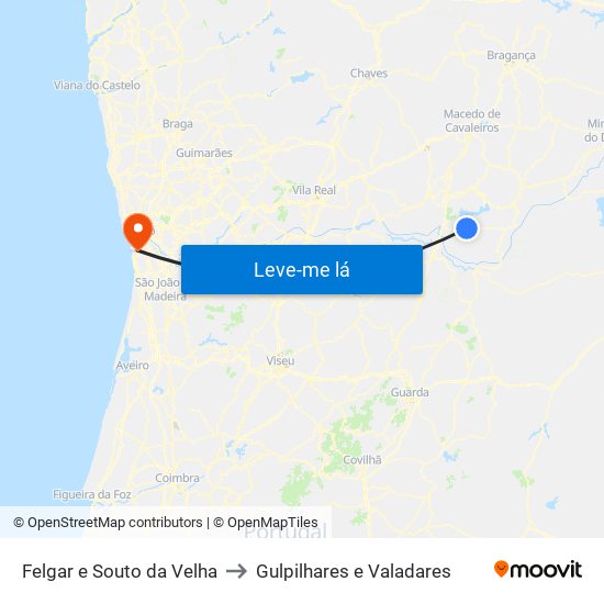 Felgar e Souto da Velha to Gulpilhares e Valadares map