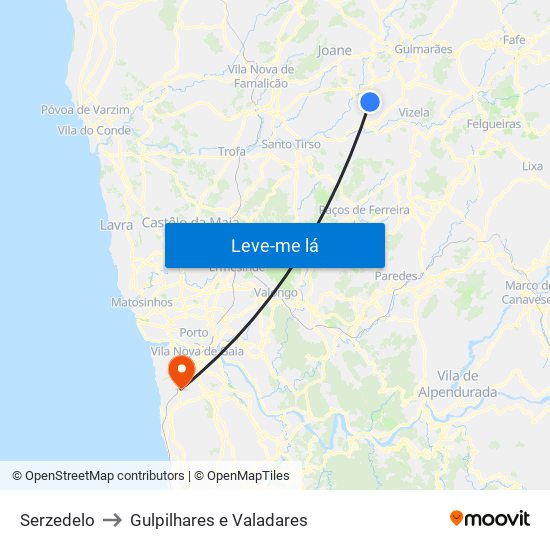 Serzedelo to Gulpilhares e Valadares map