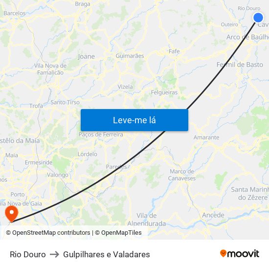 Rio Douro to Gulpilhares e Valadares map