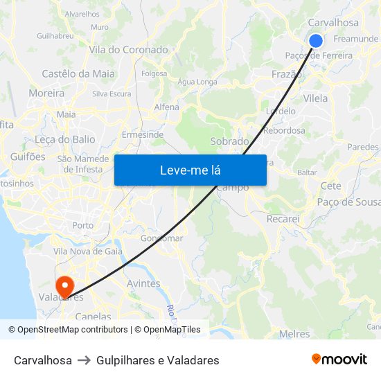 Carvalhosa to Gulpilhares e Valadares map