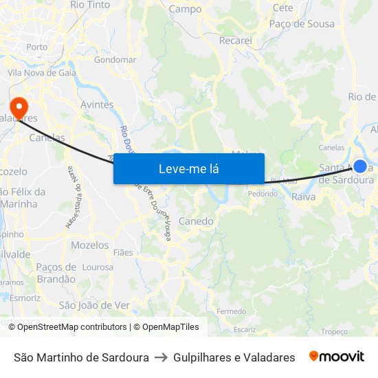 São Martinho de Sardoura to Gulpilhares e Valadares map