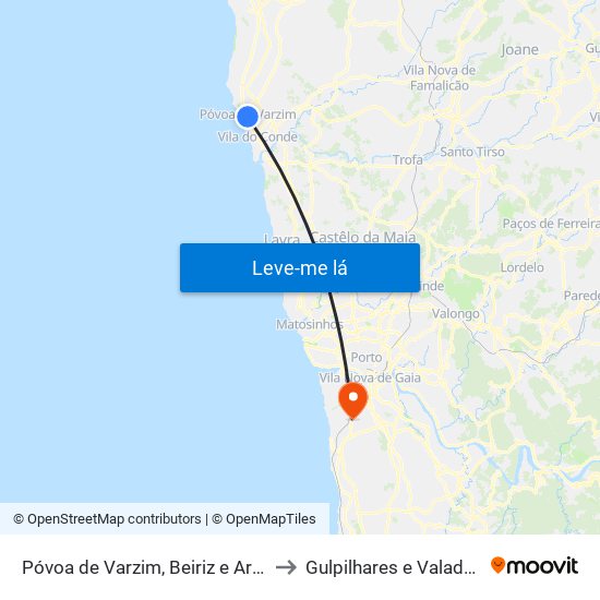 Póvoa de Varzim, Beiriz e Argivai to Gulpilhares e Valadares map