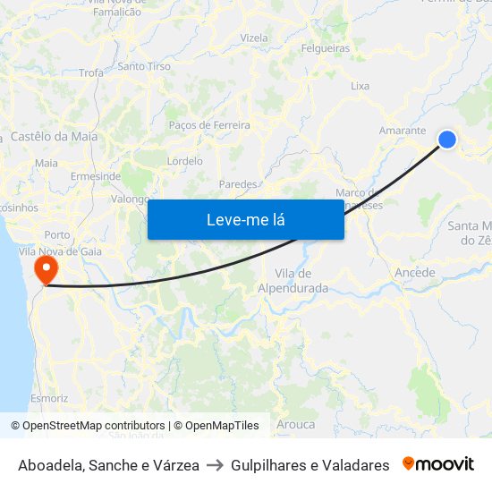 Aboadela, Sanche e Várzea to Gulpilhares e Valadares map