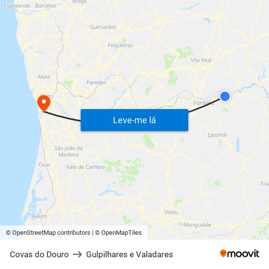 Covas do Douro to Gulpilhares e Valadares map