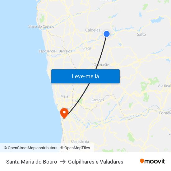 Santa Maria do Bouro to Gulpilhares e Valadares map