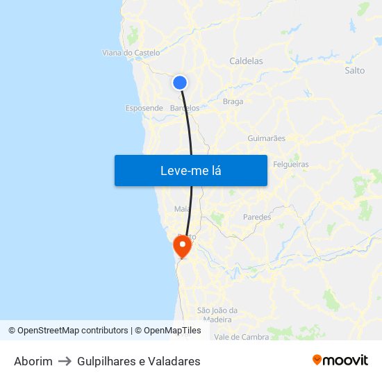 Aborim to Gulpilhares e Valadares map