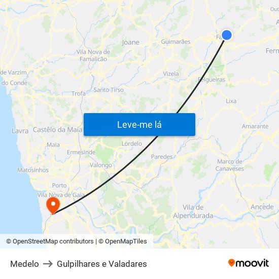 Medelo to Gulpilhares e Valadares map